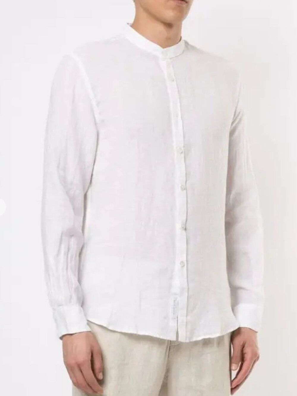EUC VENROY Grandad Linen Blend White Mandarin-Collar Button-Down Shirt Size S